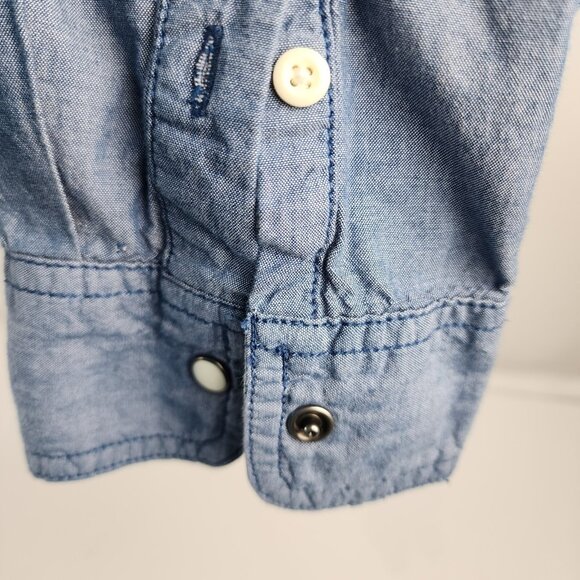 Roebuck + Co Shirt Mens XXL Blue Chambray Pearl Snap Western Button Up - Picture 5 of 6